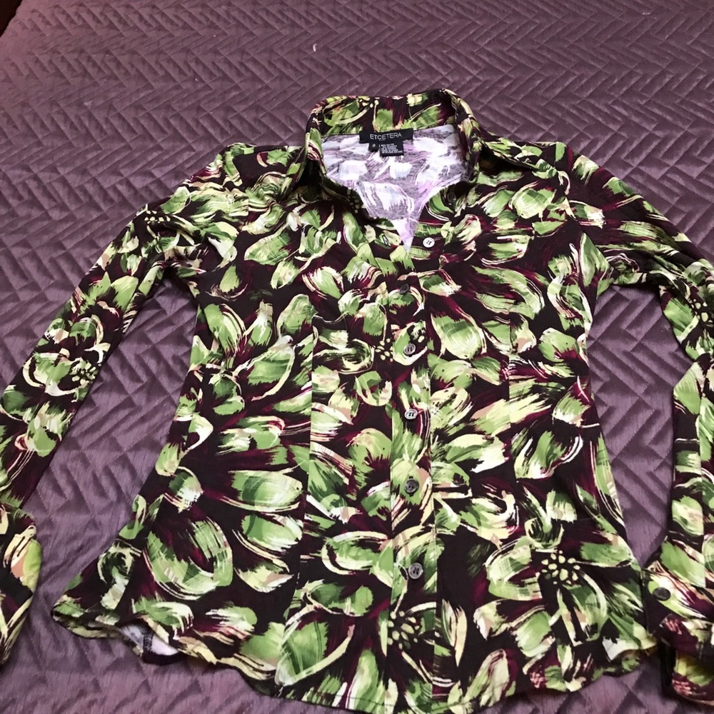 Etcetera sz2 Collar Blouse fitted cuffed sleeves
